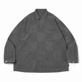   AES G.A.T-01K Checkerboard Knit Polo Shirt 'Grey'