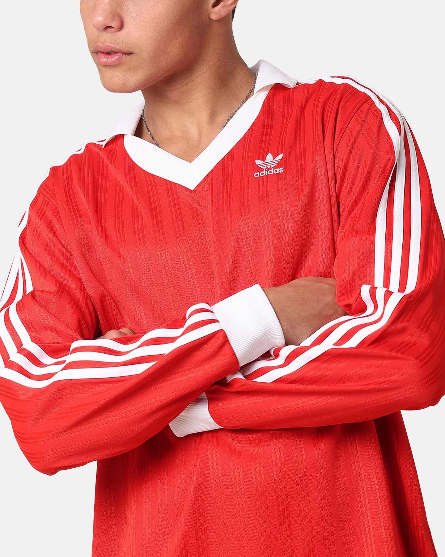 Adidas Pique Long Sleeve Football Polo Shirt Better Scarlet