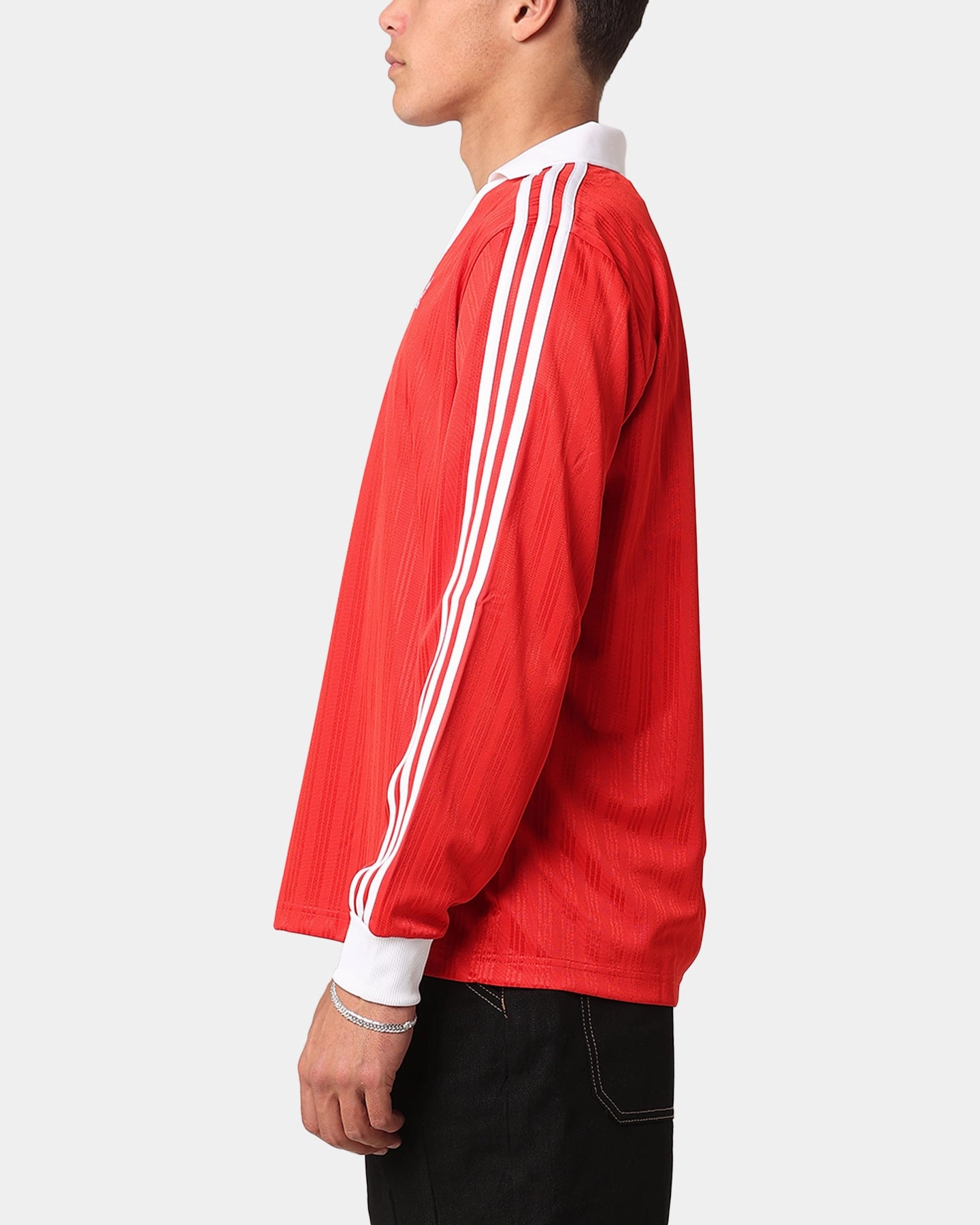 Adidas Pique Long Sleeve Football Polo Shirt Better Scarlet
