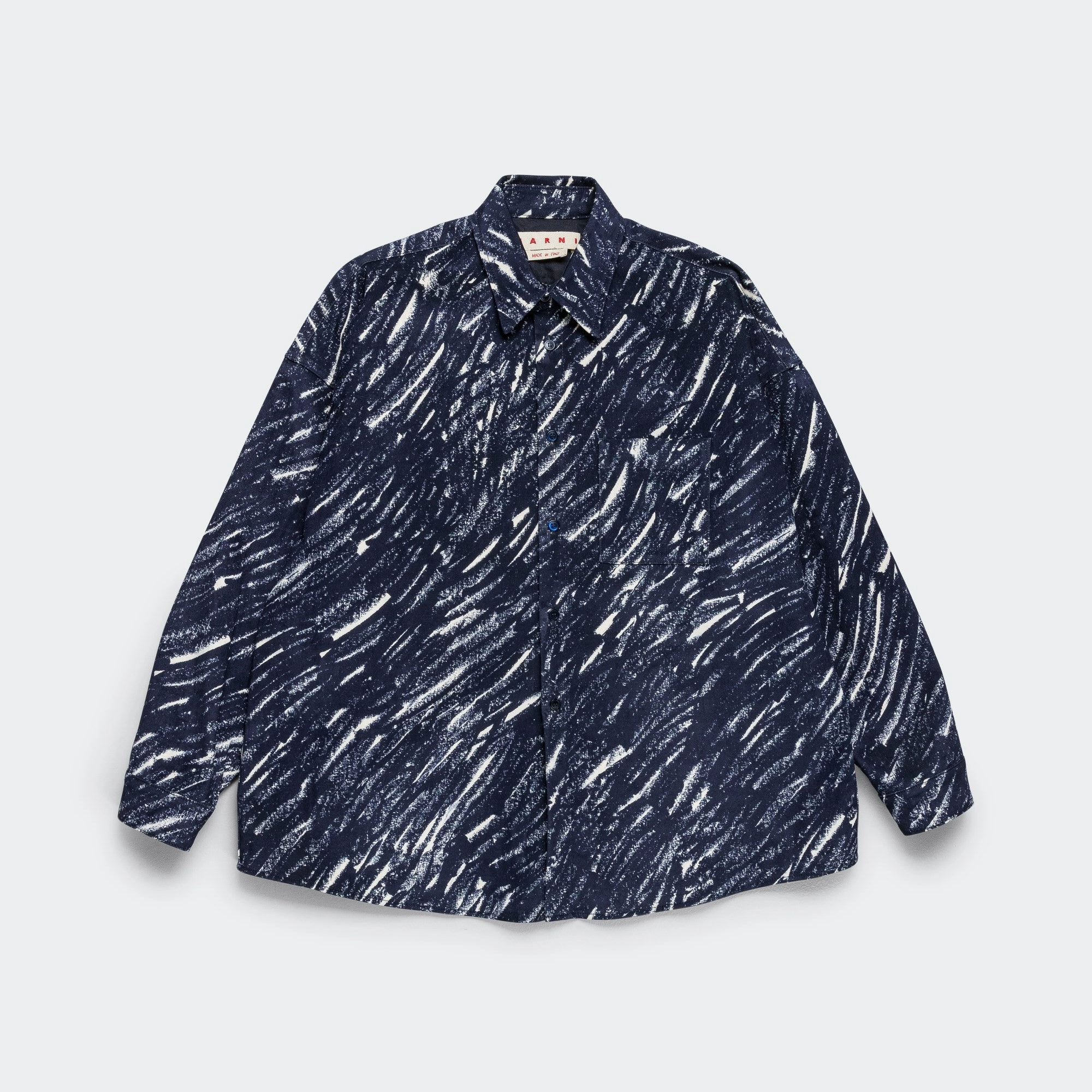 Crayon Pattern Flocked Denim Shirt - Blue