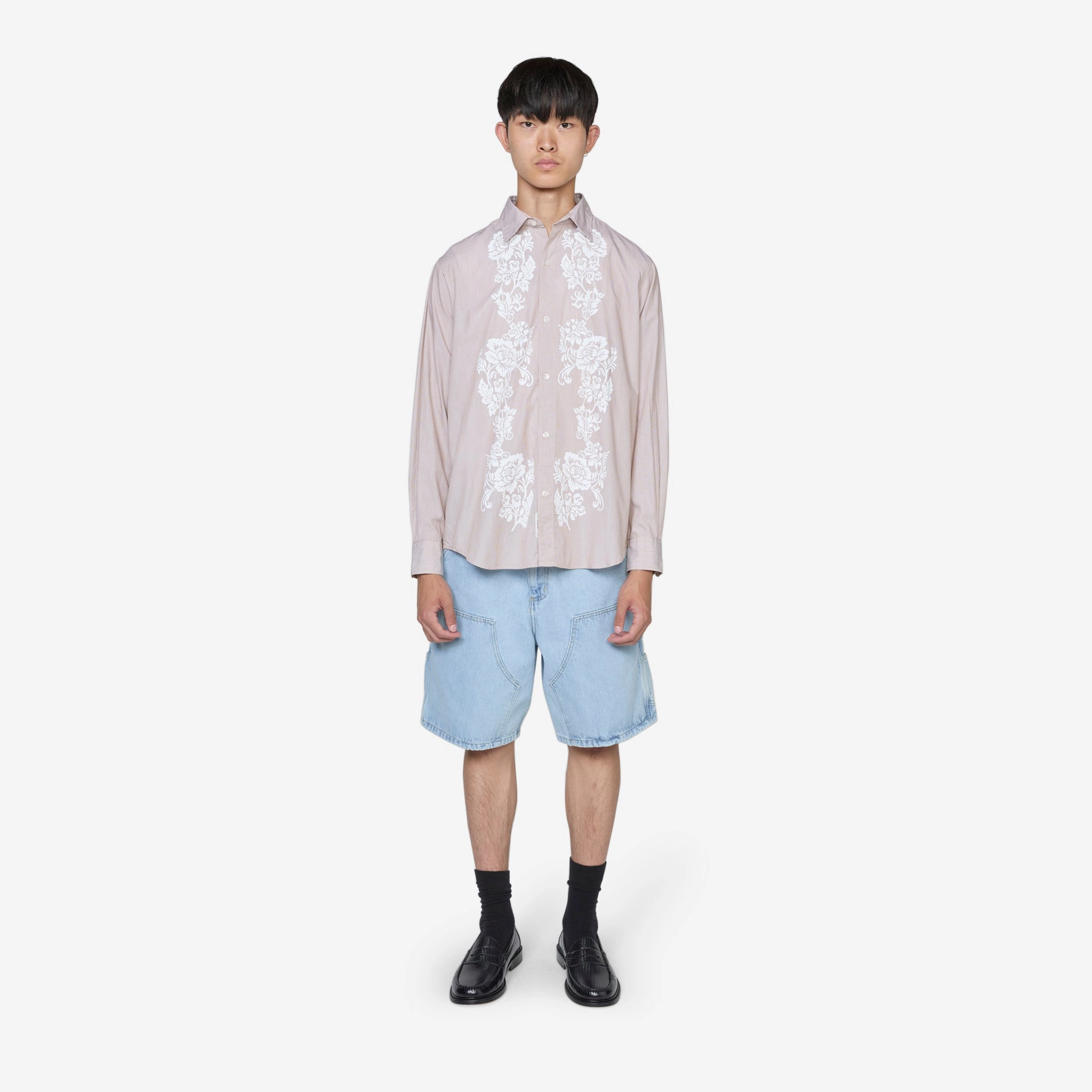 Lace Overprinted Poplin Shirt Brown