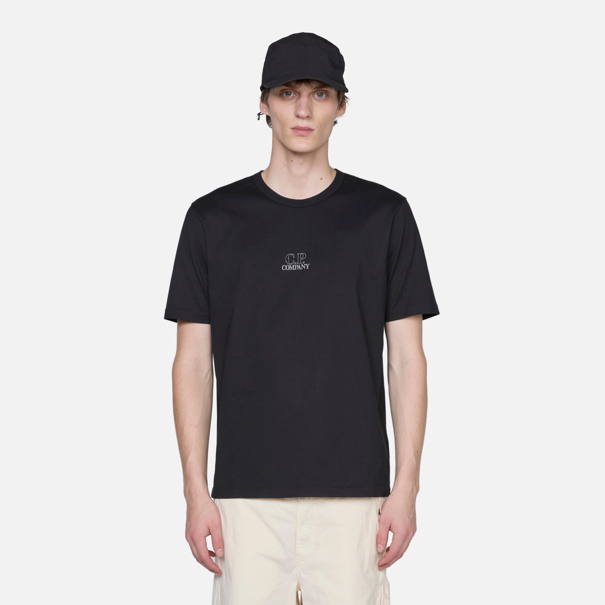Mercerized 30/2 Jersey Twisted Logo Graphic T-Shirt Black