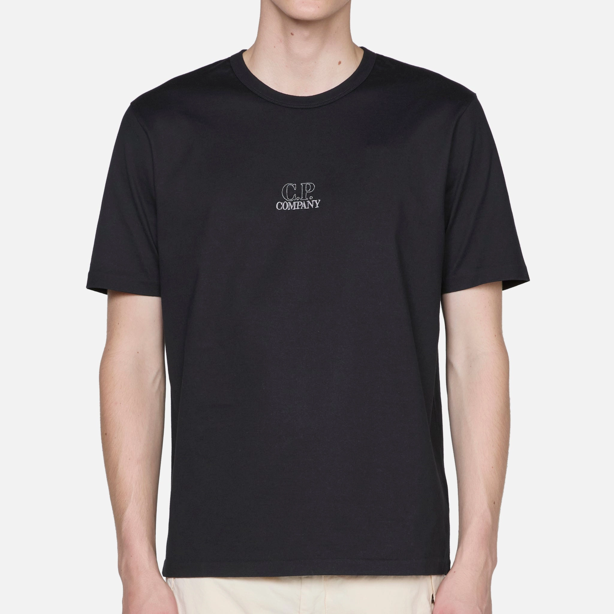 Mercerized 30/2 Jersey Twisted Logo Graphic T-Shirt Black