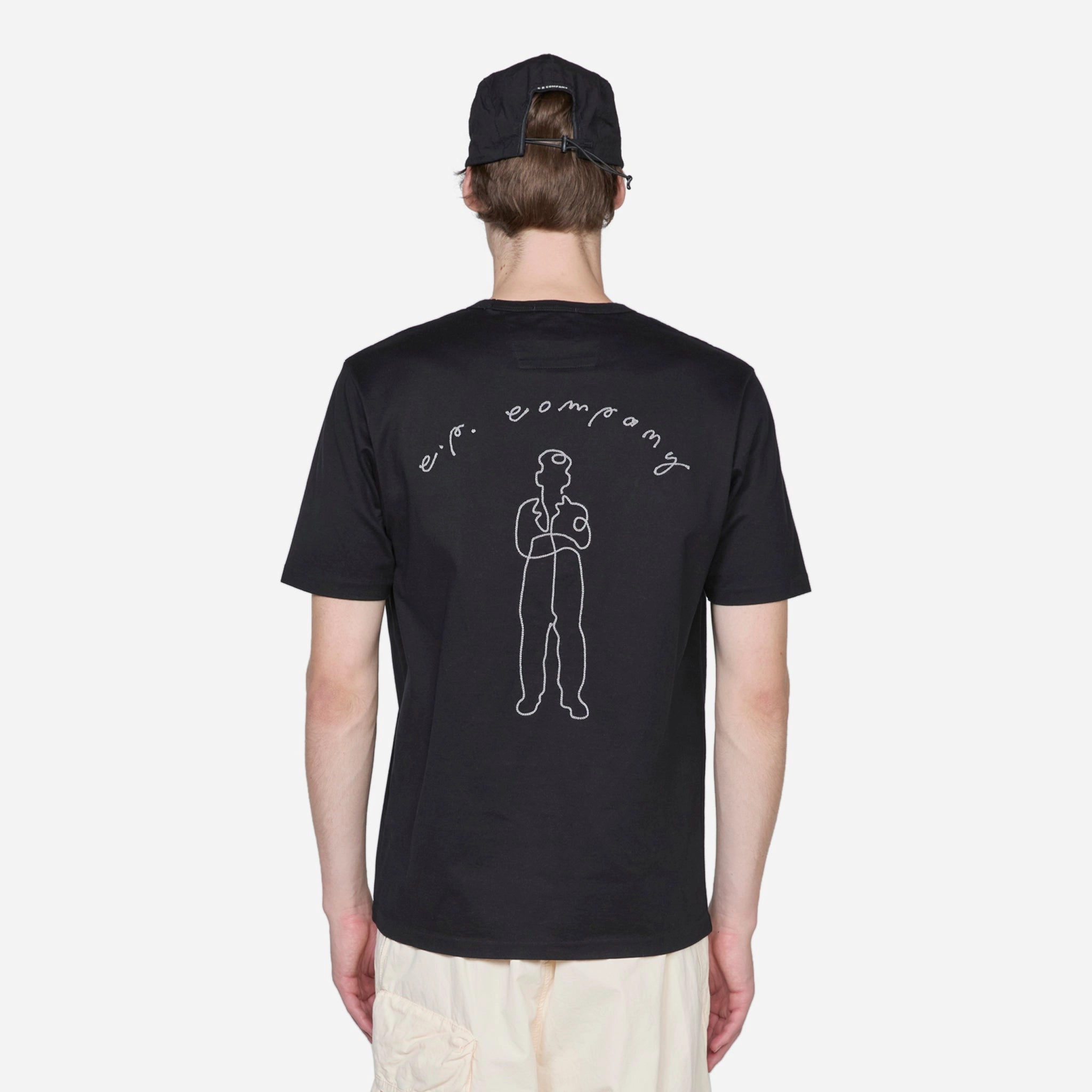Mercerized 30/2 Jersey Twisted Logo Graphic T-Shirt Black
