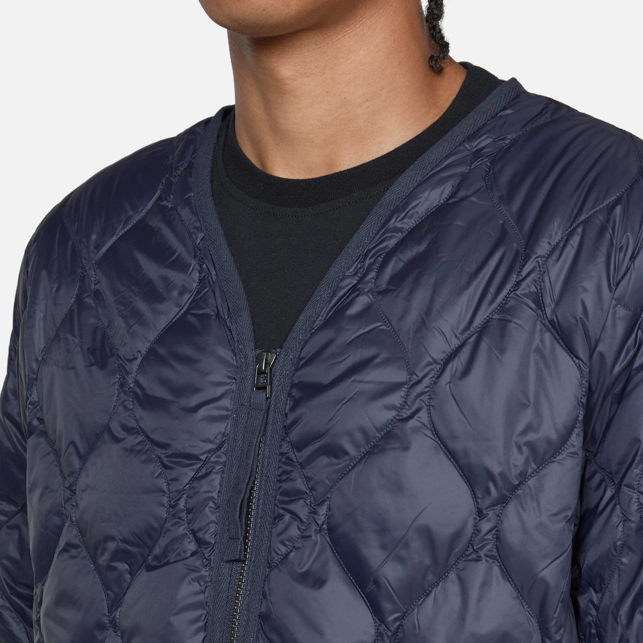 Military W-Zip V-Neck Soft Shell Down Jacket Dark Navy