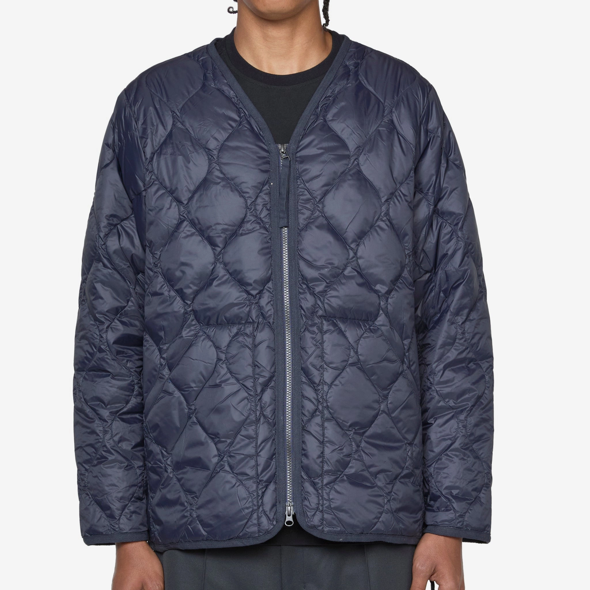 Military W-Zip V-Neck Soft Shell Down Jacket Dark Navy