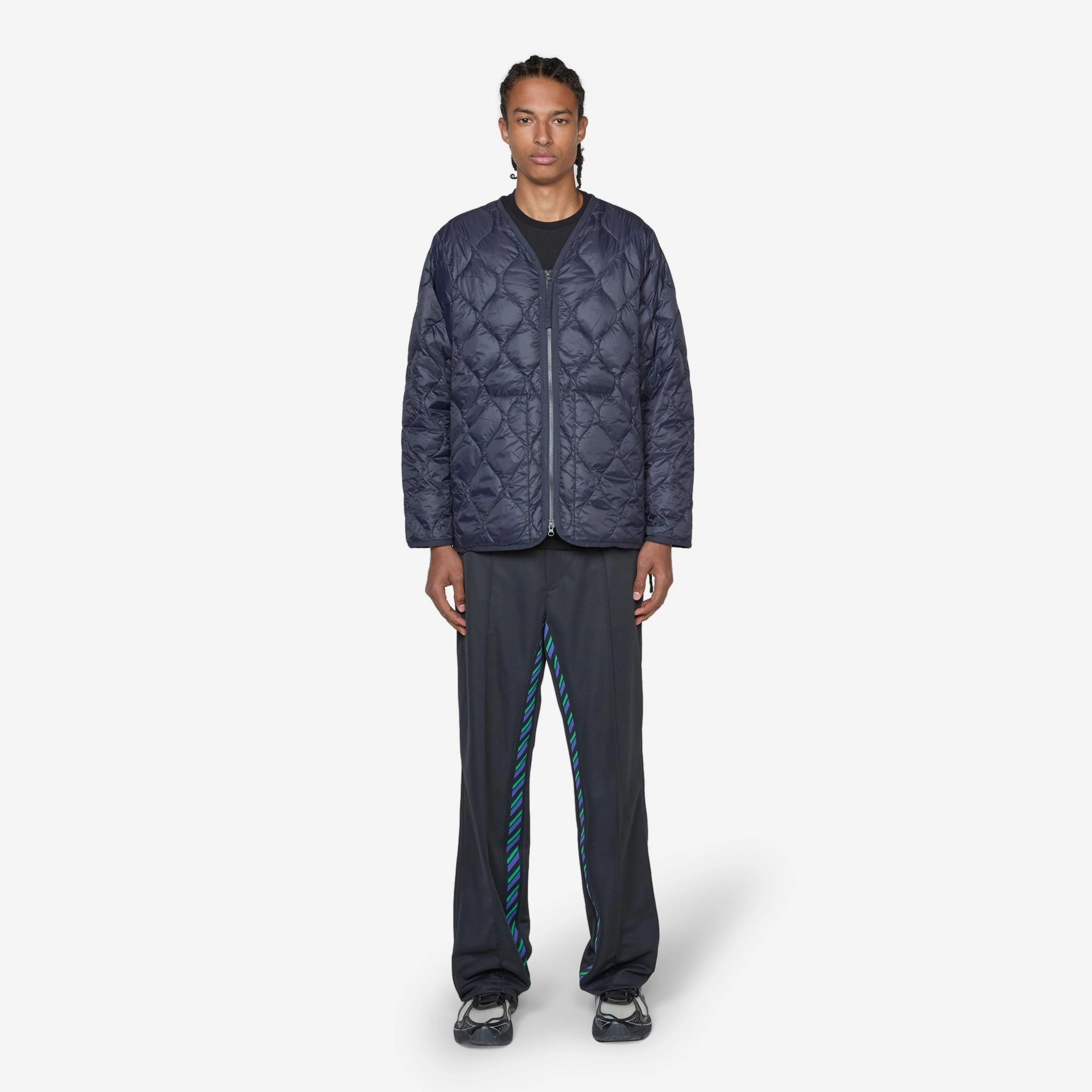 Military W-Zip V-Neck Soft Shell Down Jacket Dark Navy