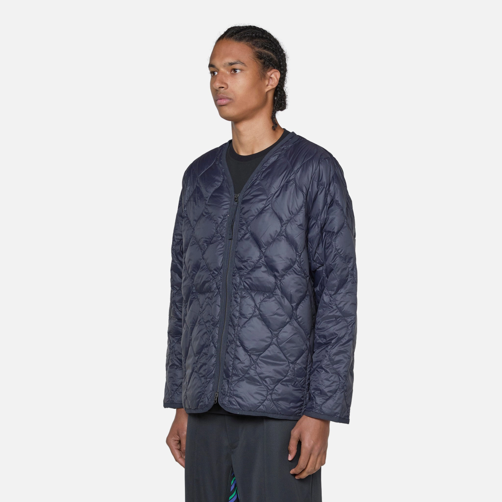 Military W-Zip V-Neck Soft Shell Down Jacket Dark Navy