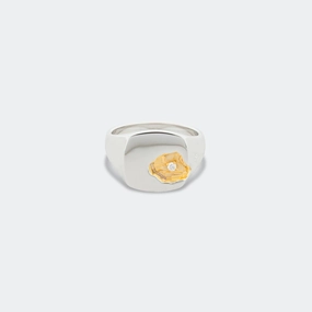 Mined Ring Large Diamond - 18K Gold/925 Silver