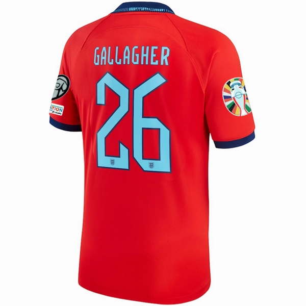 Nike England Conor Gallagher Away Jersey 22/23 w/ Euro Qualifier Patches (Challenge Red/Blue Void)
