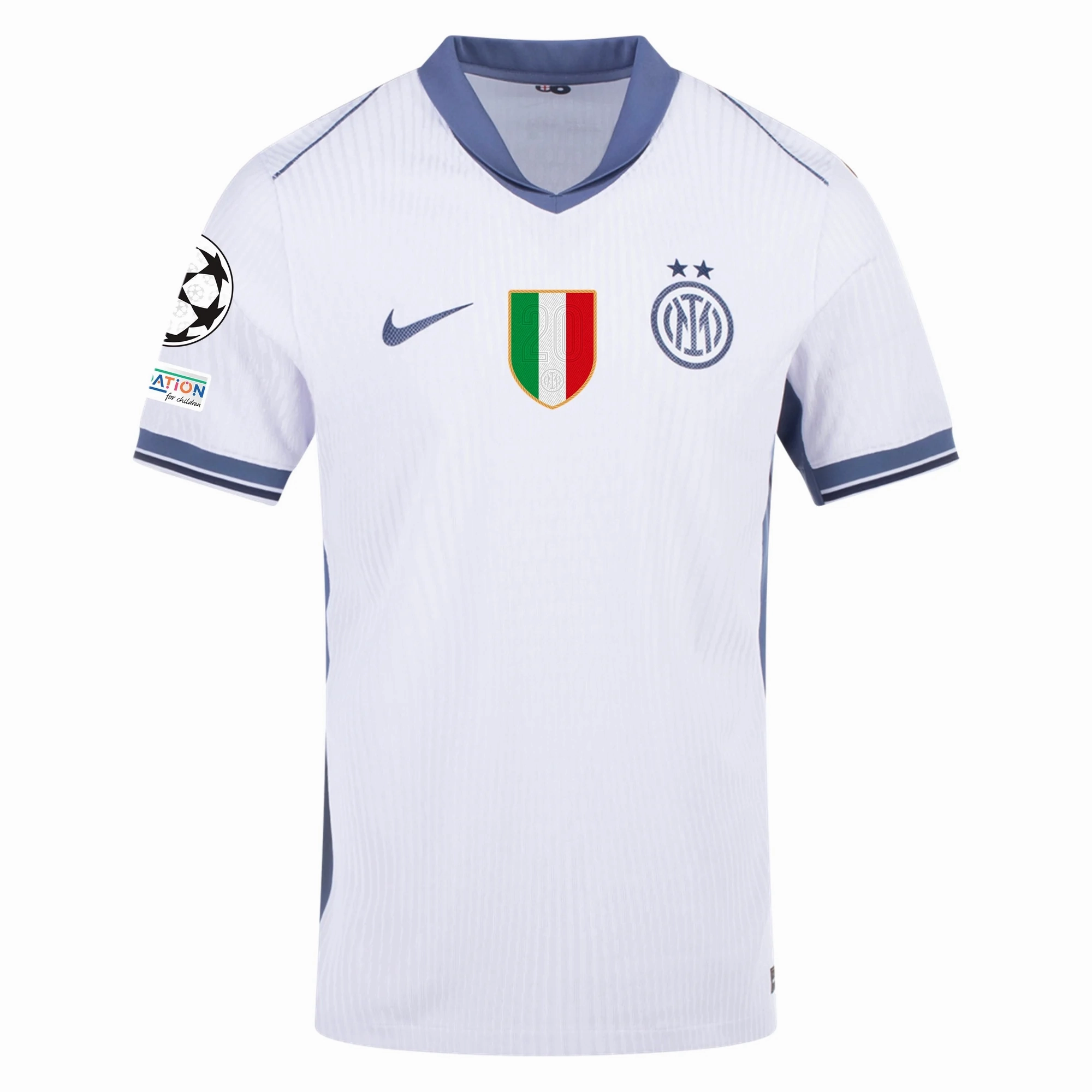 Nike Inter Milan Authentic Alessandro Bastoni Away Jersey w/ Champions League   Scudetto Patch 24/25 (White/Silver)