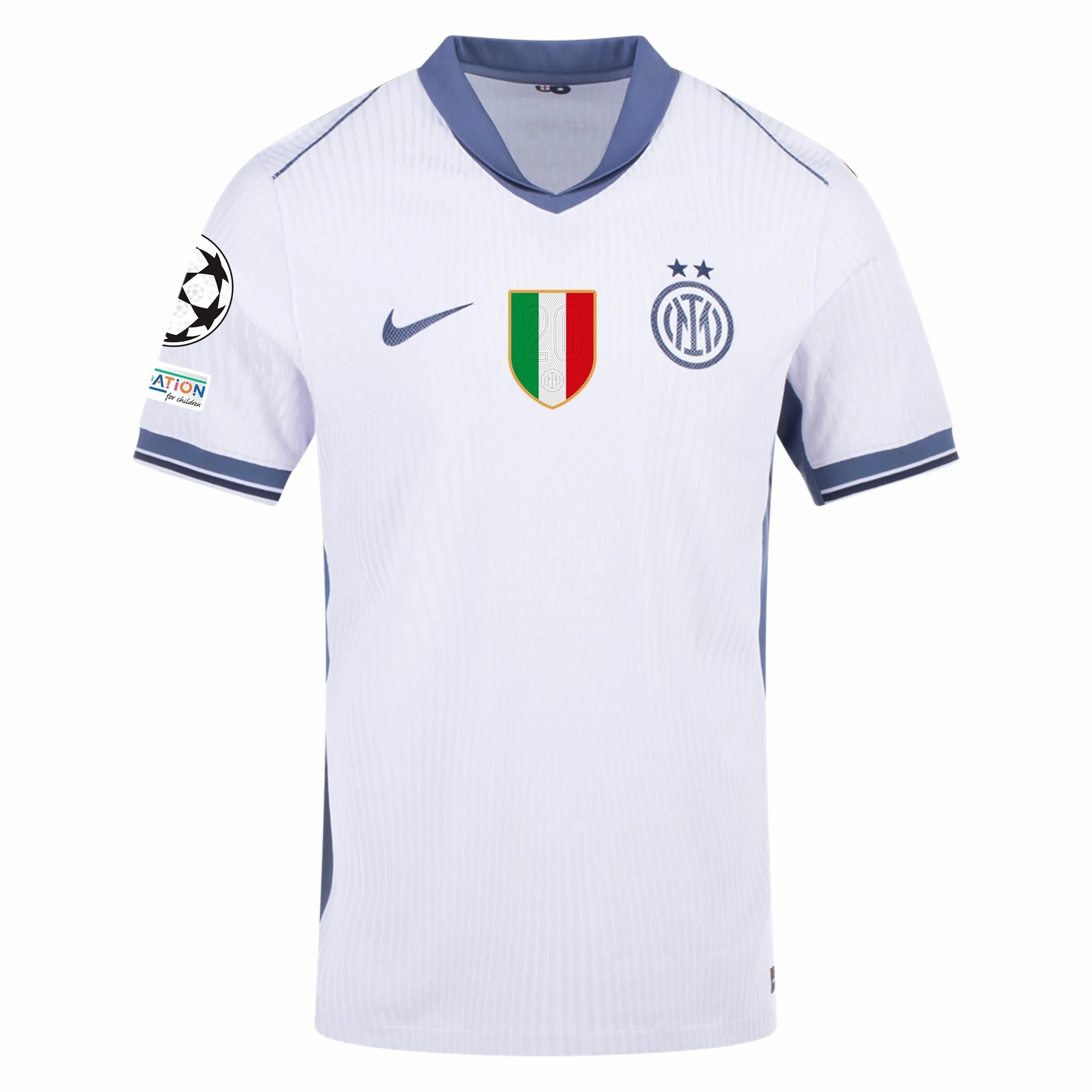 Nike Inter Milan Authentic Carlos Augusto Away Jersey w/ Champions League   Scudetto Patch 24/25 (White/Silver)