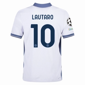 Nike Inter Milan Authentic Lautaro Martínez Away Jersey w/ Champions League   Scudetto Patch 24/25 (White/Silver)