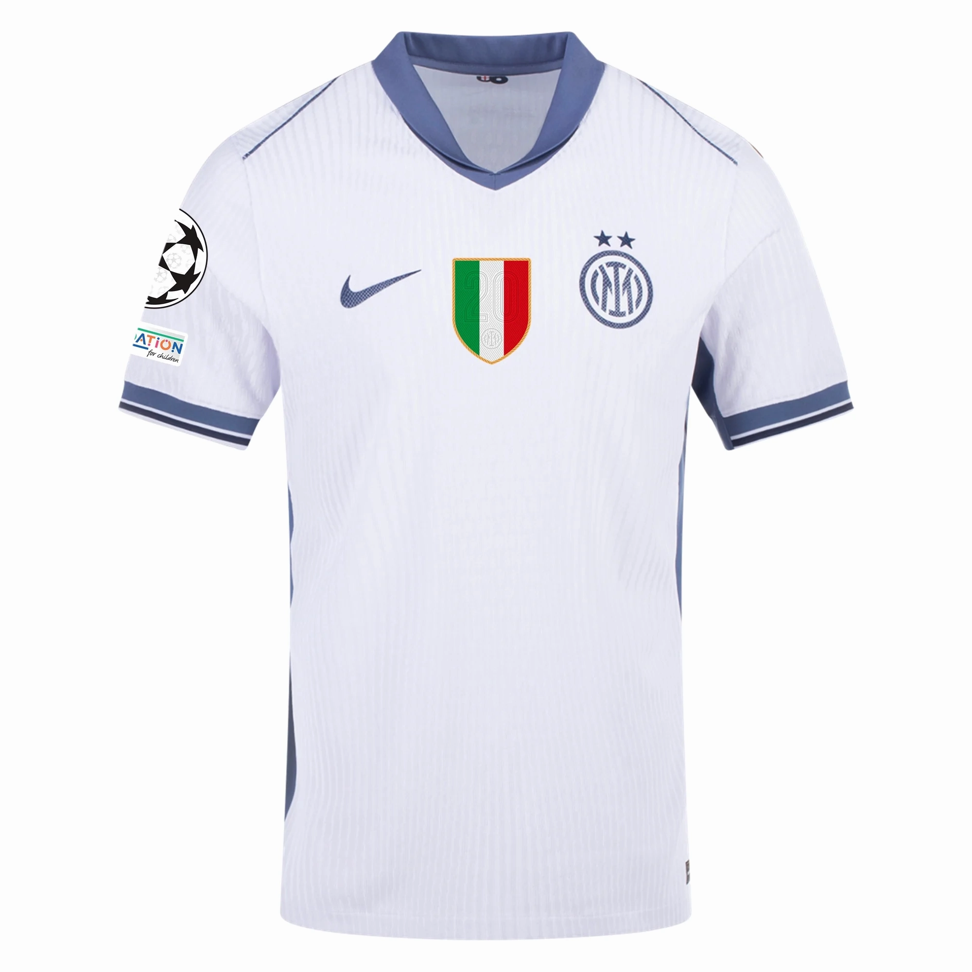 Nike Inter Milan Authentic Tajon Buchanan Away Jersey w/ Champions League   Scudetto Patch 24/25 (White/Silver)