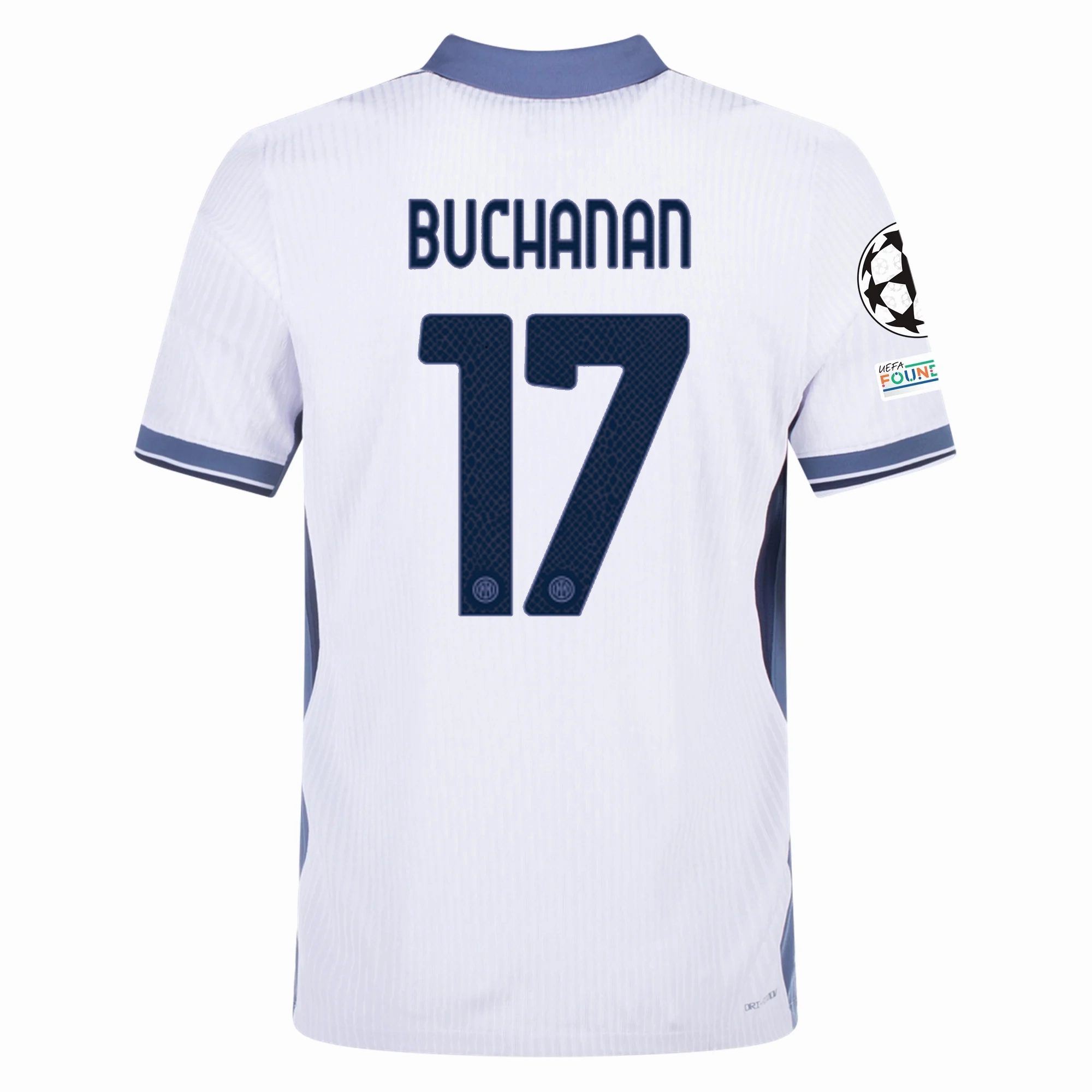 Nike Inter Milan Authentic Tajon Buchanan Away Jersey w/ Champions League   Scudetto Patch 24/25 (White/Silver)