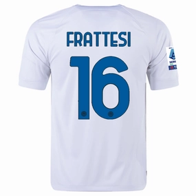 Nike Inter Milan Davide Frattesi Away Jersey w/ Series A   Copa Italia Patches 23/24 (White/Lyon Blue)
