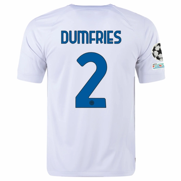 Nike Inter Milan Denzel Dumfries Away Jersey w/ Champions League   Copa Italia Patches 23/24 (White/Lyon Blue)