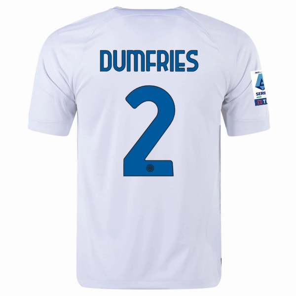 Nike Inter Milan Denzel Dumfries Away Jersey w/ Series A   Copa Italia Patches 23/24 (White/Lyon Blue)
