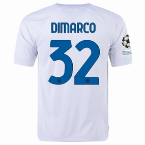Nike Inter Milan Federico Dimarco Away Jersey w/ Champions League   Copa Italia Patches 23/24 (White/Lyon Blue)