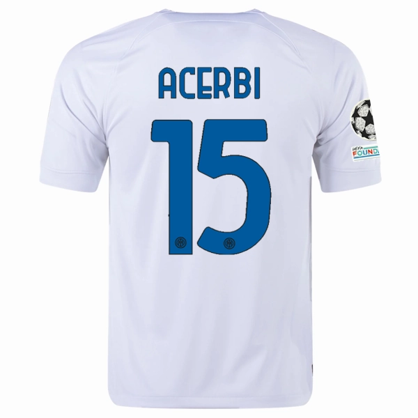 Nike Inter Milan Francesco Acerbi Away Jersey w/ Champions League   Copa Italia Patches 23/24 (White/Lyon Blue)