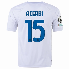 Nike Inter Milan Francesco Acerbi Away Jersey w/ Champions League   Copa Italia Patches 23/24 (White/Lyon Blue)