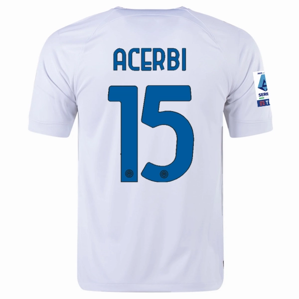 Nike Inter Milan Francesco Acerbi Away Jersey w/ Series A   Copa Italia Patches 23/24 (White/Lyon Blue)