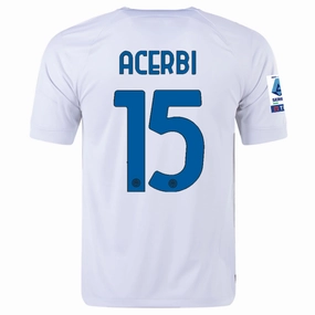 Nike Inter Milan Francesco Acerbi Away Jersey w/ Series A   Copa Italia Patches 23/24 (White/Lyon Blue)