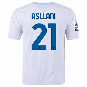 Nike Inter Milan Kristjan Asllani Away Jersey w/ Series A   Copa Italia Patches 23/24 (White/Lyon Blue)