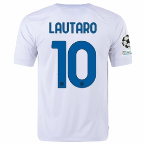 Nike Inter Milan Lautaro Martinez Away Jersey w/ Champions League   Copa Italia Patches 23/24 (White/Lyon Blue)