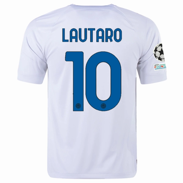 Nike Inter Milan Lautaro Martinez Away Jersey w/ Champions League   Copa Italia Patches 23/24 (White/Lyon Blue)