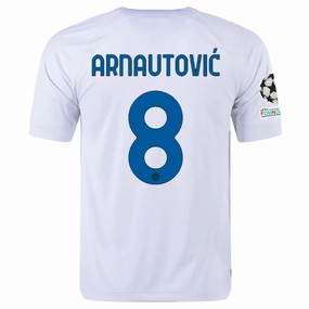 Nike Inter Milan Marco Arnautovic Away Jersey w/ Champions League   Copa Italia Patches 23/24 (White/Lyon Blue)