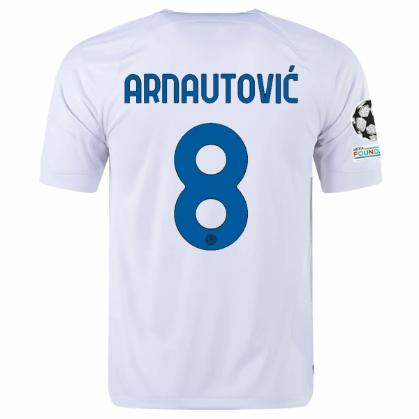 Nike Inter Milan Marco Arnautovic Away Jersey w/ Champions League   Copa Italia Patches 23/24 (White/Lyon Blue)