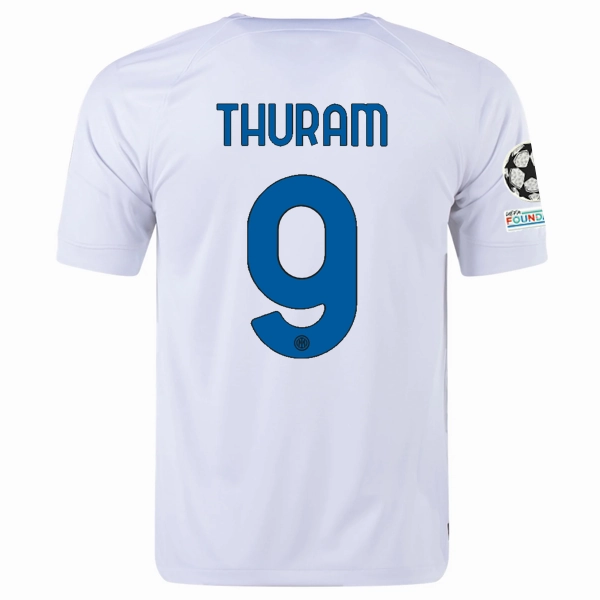 Nike Inter Milan Marcus Thuram Away Jersey w/ Champions League   Copa Italia Patches 23/24 (White/Lyon Blue)