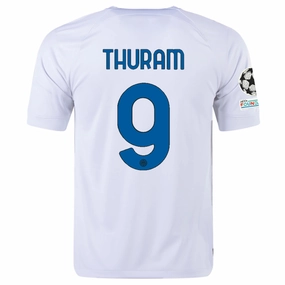 Nike Inter Milan Marcus Thuram Away Jersey w/ Champions League   Copa Italia Patches 23/24 (White/Lyon Blue)