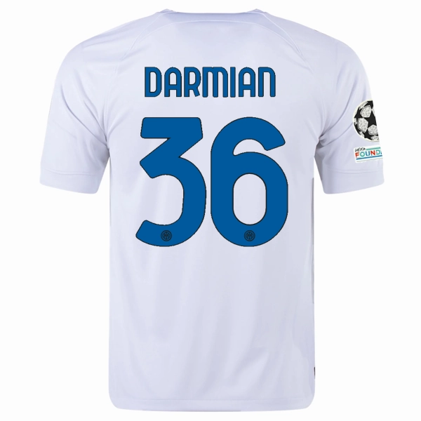 Nike Inter Milan Matteo Darmian Away Jersey w/ Champions League   Copa Italia Patches 23/24 (White/Lyon Blue)