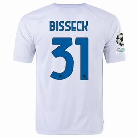 Nike Inter Milan Yann Aurel Bisseck Away Jersey w/ Champions League   Copa Italia Patches 23/24 (White/Lyon Blue)
