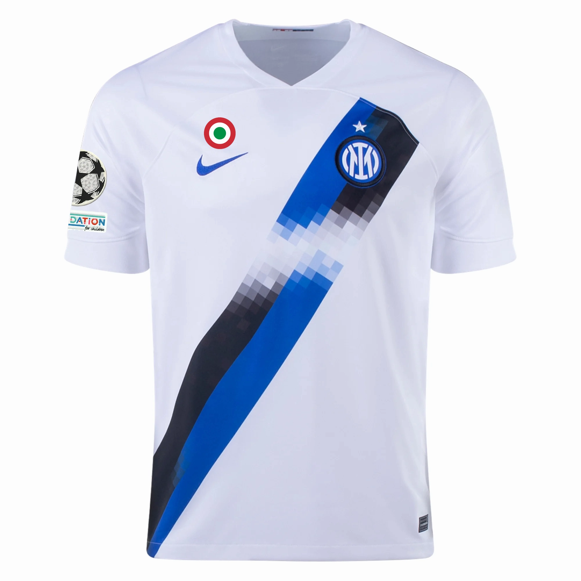 Nike Inter Milan Yann Aurel Bisseck Away Jersey w/ Champions League   Copa Italia Patches 23/24 (White/Lyon Blue)