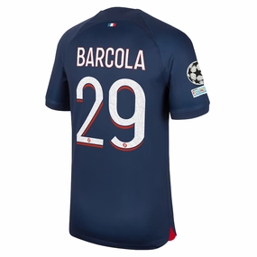 Nike Paris Saint-Germain Bradley Barcola Home Jersey w/ Champions League Patches 23/24 (Midnight Navy)