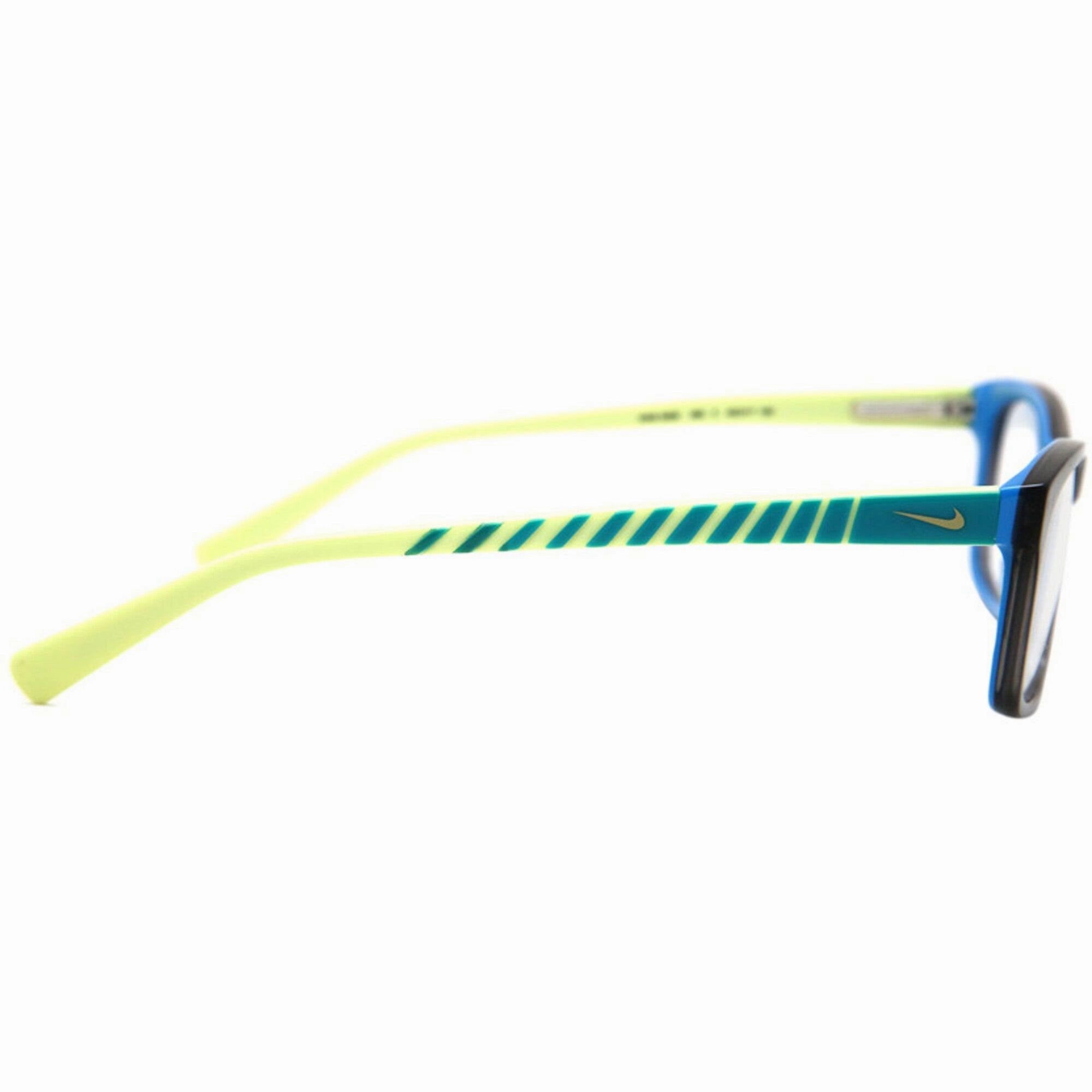 Nike Unisex Eyeglasses - Grey Blue Cyber Green Rectangular Frame | NIKE 5509 85