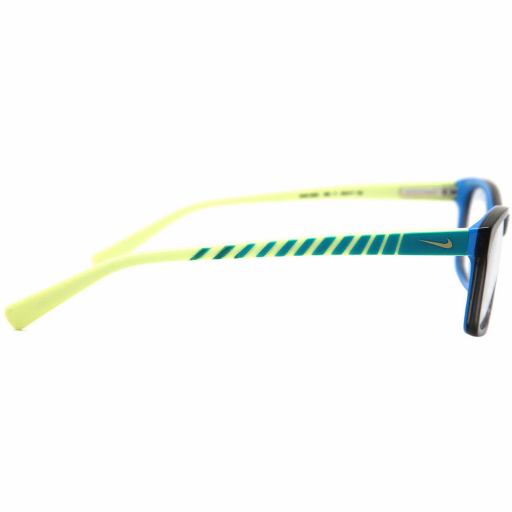 Nike Unisex Eyeglasses - Grey Blue Cyber Green Rectangular Frame | NIKE 5509 85