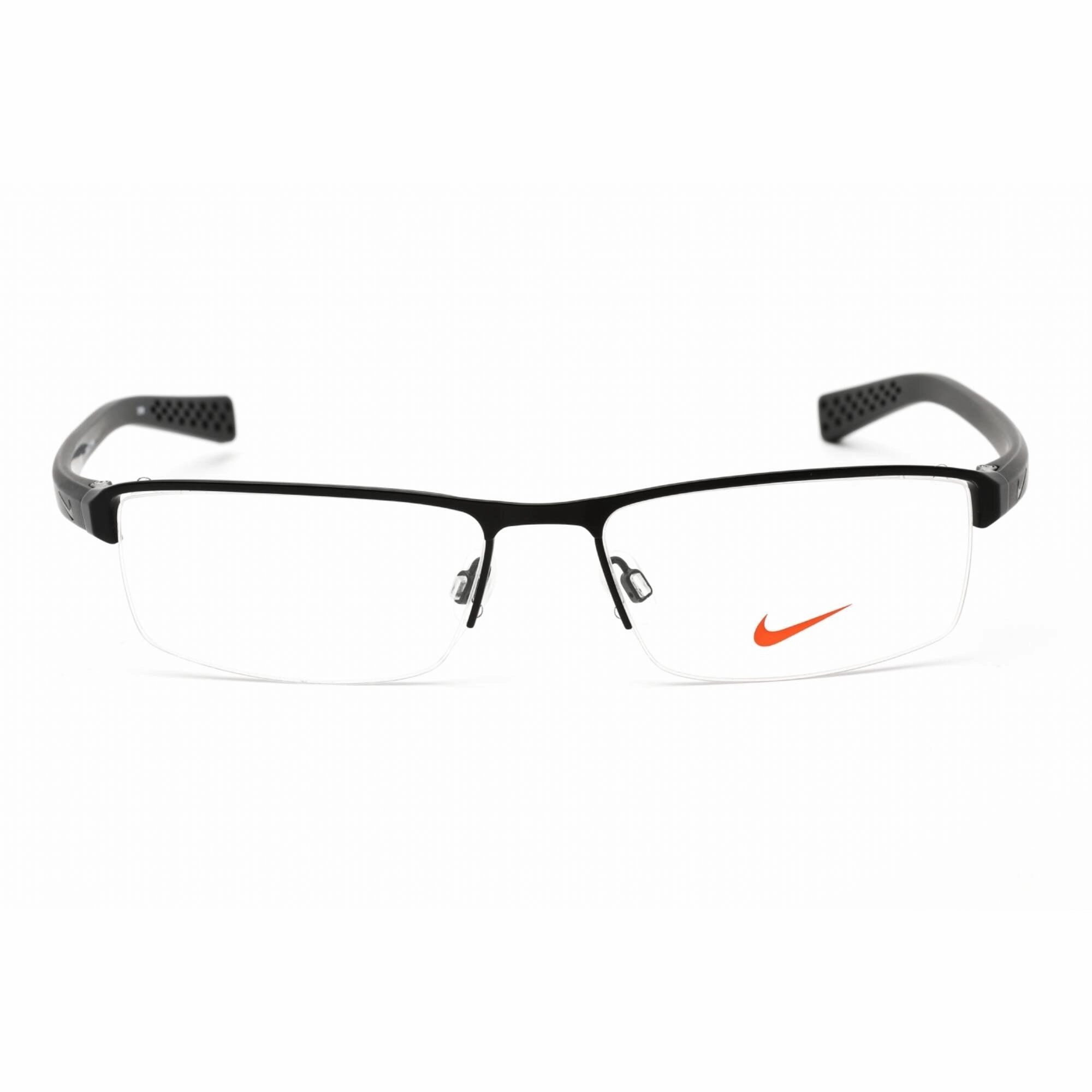 Nike Unisex Eyeglasses - Half Rim Satin Black Rectangular Metal | NIKE 8097 (001)