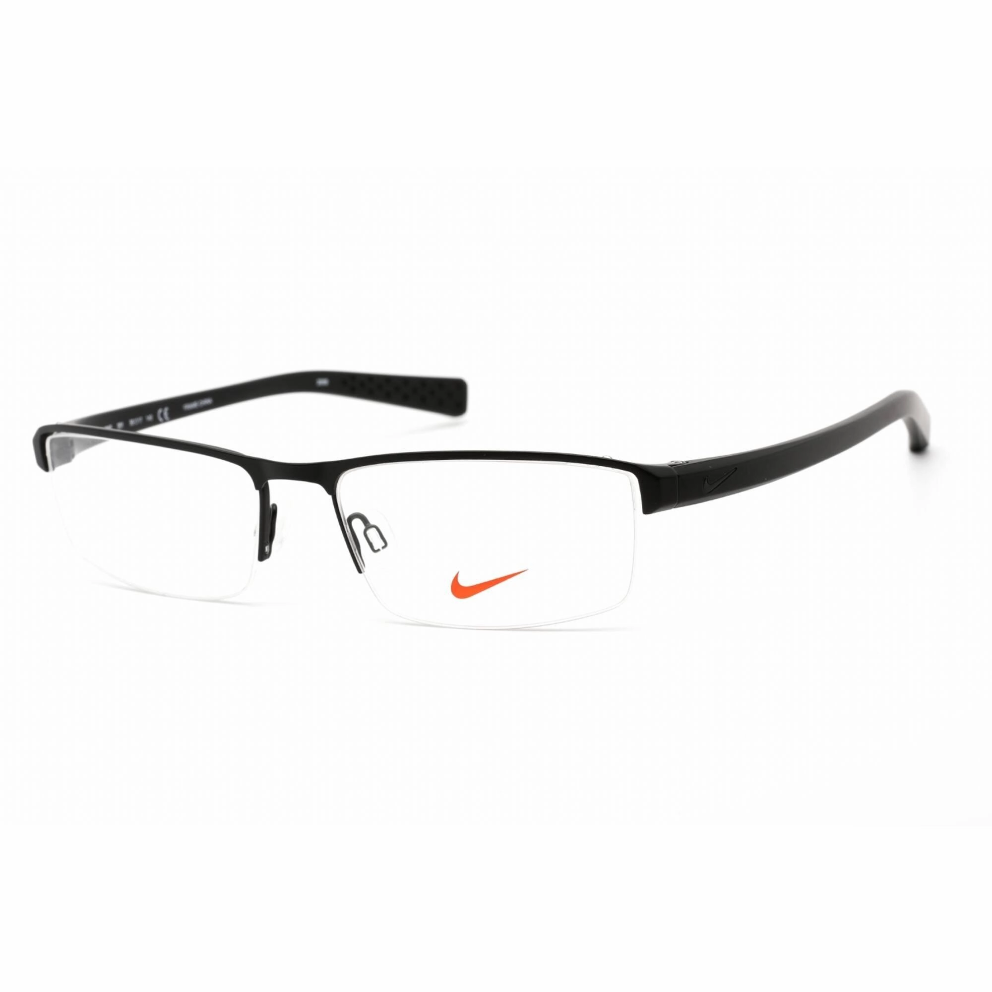 Nike Unisex Eyeglasses - Half Rim Satin Black Rectangular Metal | NIKE 8097 (001)