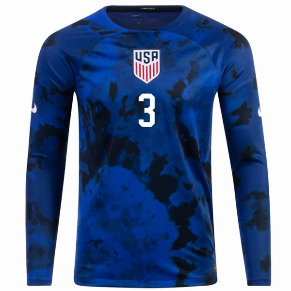 Nike United States Walker Zimmerman Long Sleeve Away Jersey 22/23 (Bright Blue/White)