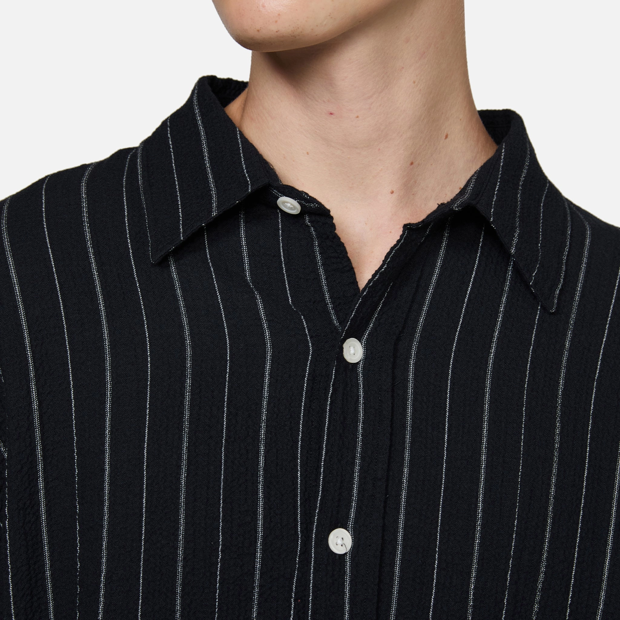 Vacation Shirt Black Textured Stripe