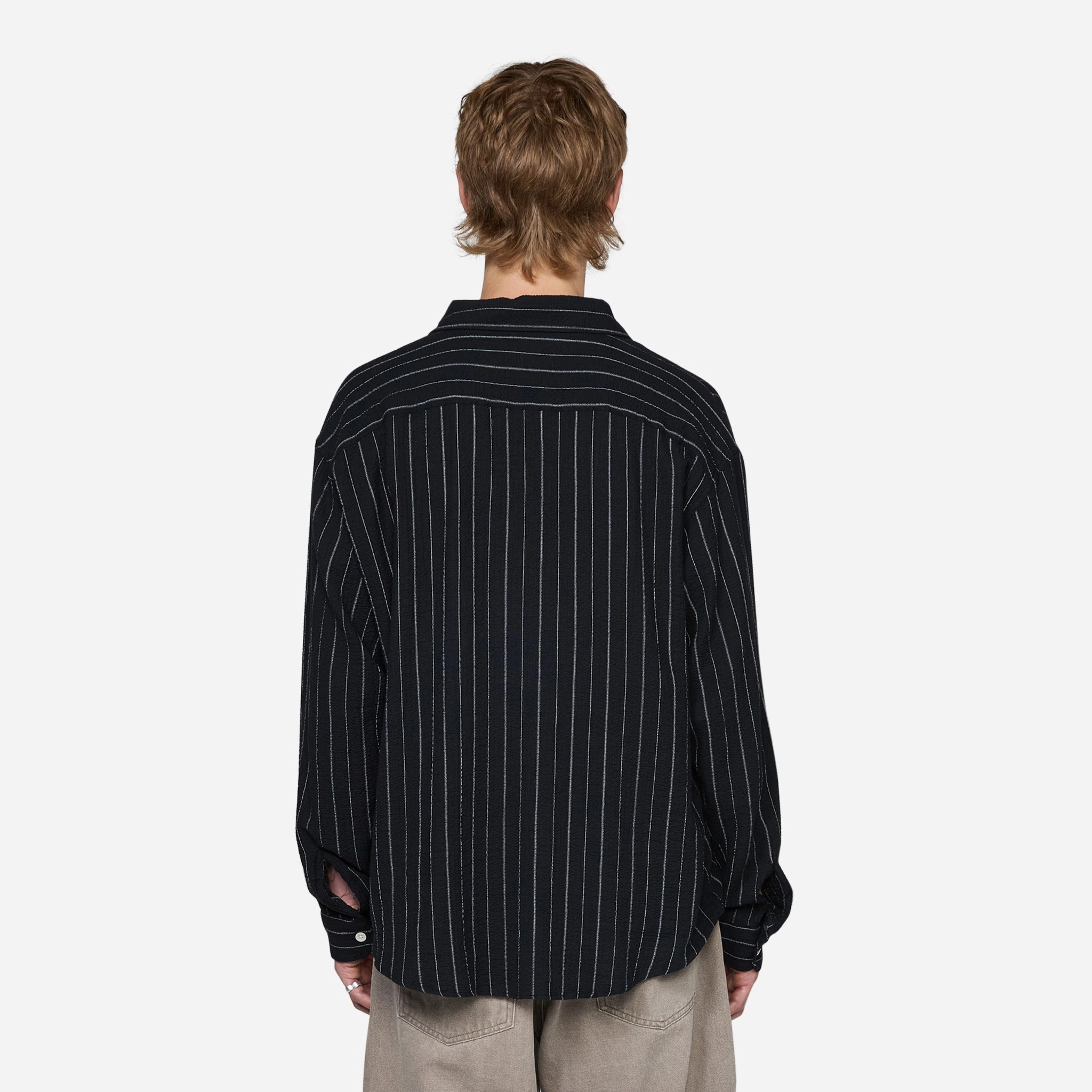 Vacation Shirt Black Textured Stripe