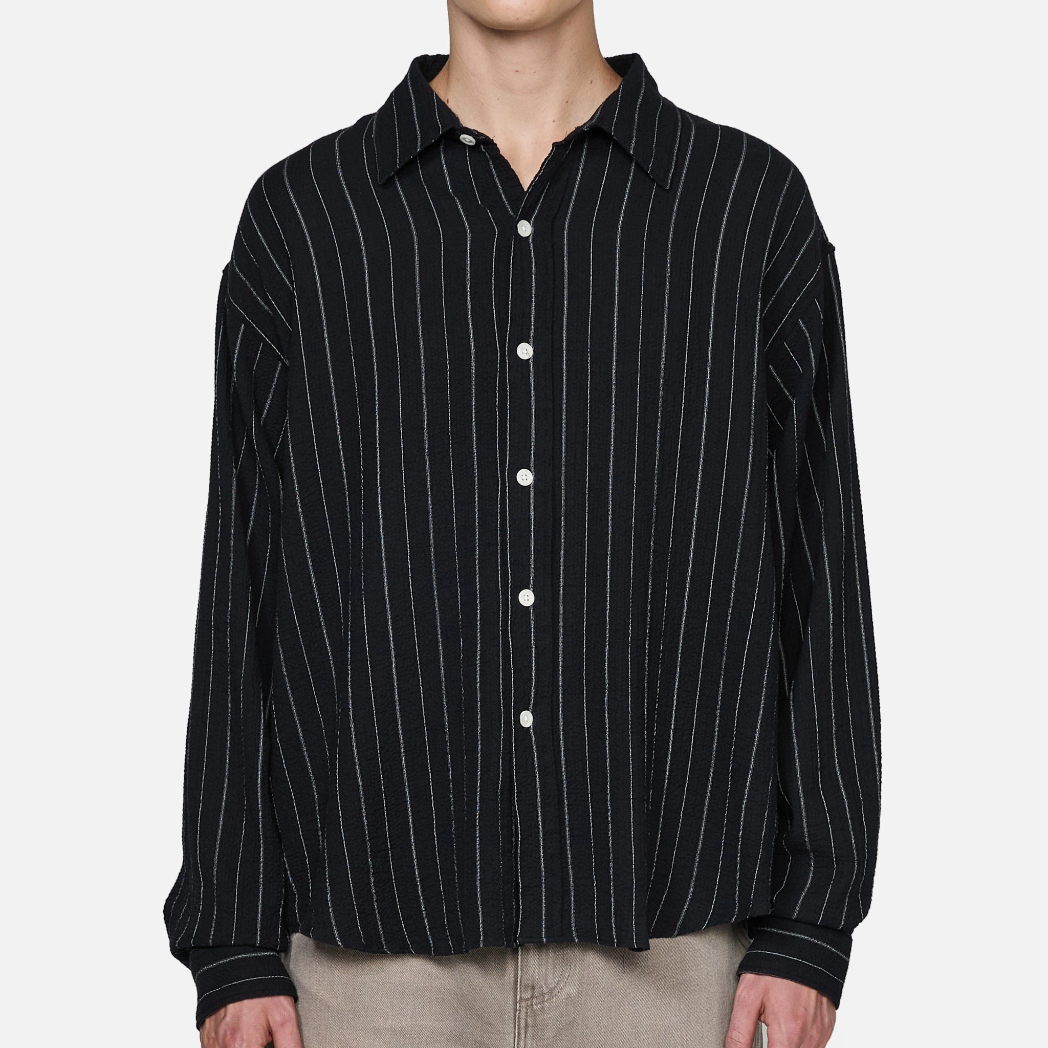 Vacation Shirt Black Textured Stripe