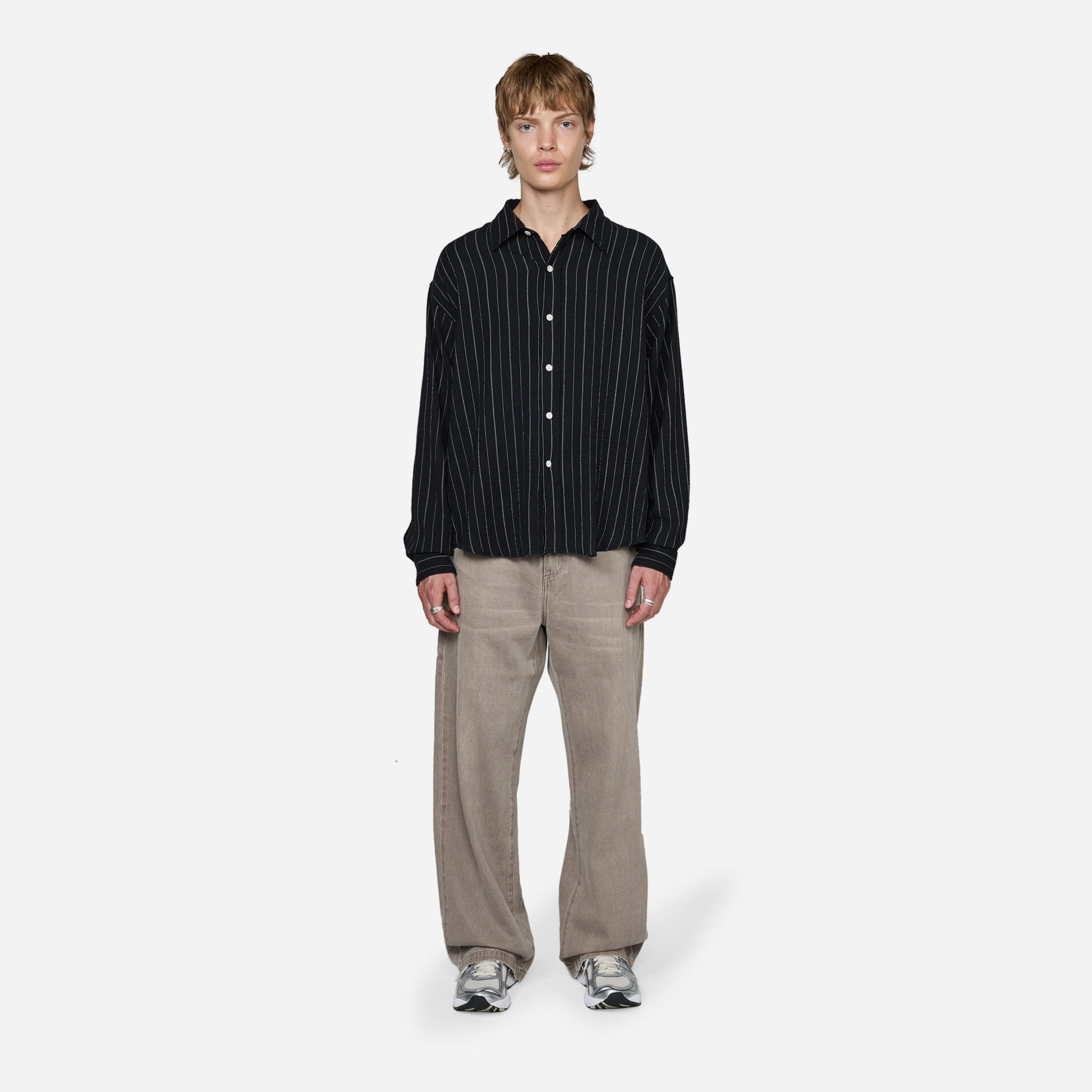 Vacation Shirt Black Textured Stripe