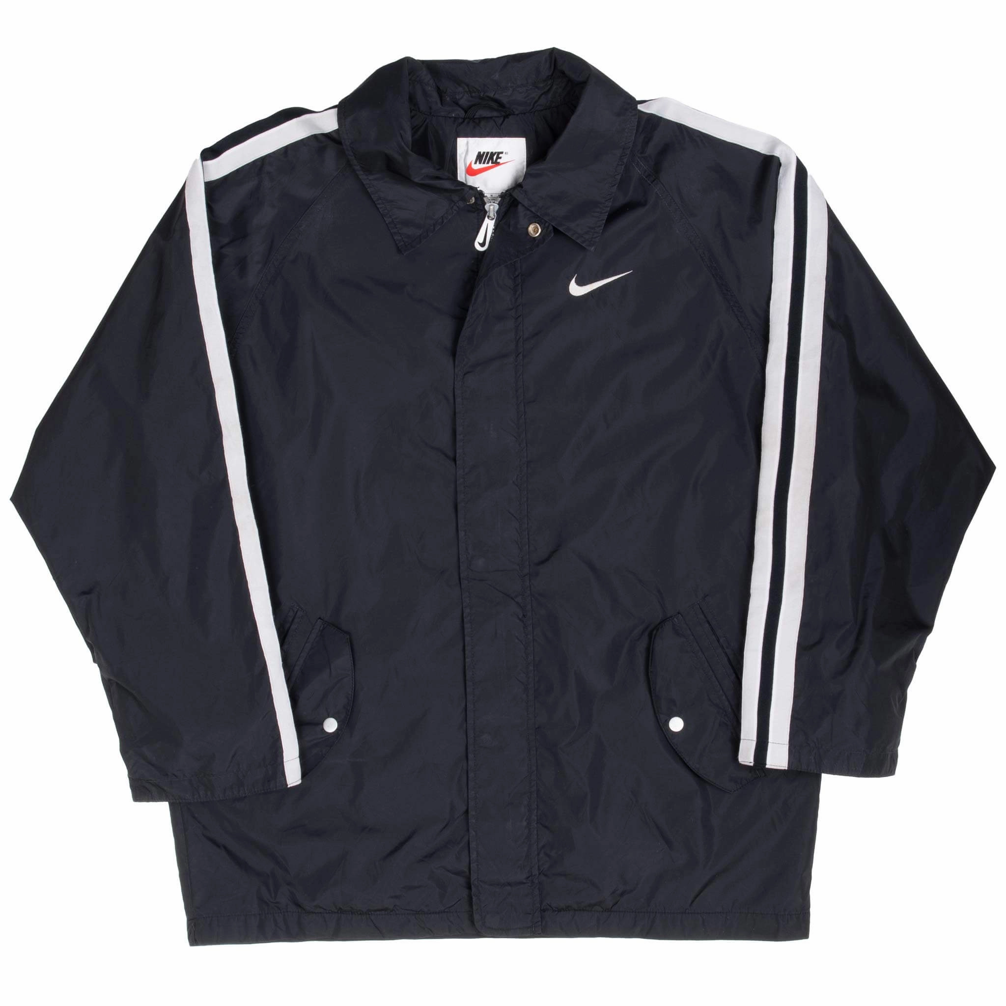 VINTAGE NIKE CLASSIC SWOOSH BLACK WINDBREAKER JACKET 1990S MEDIUM