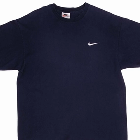 VINTAGE NIKE CLASSIC SWOOSH BLUE TEE SHIRT LATE 1990S LARGE MADE IN USA