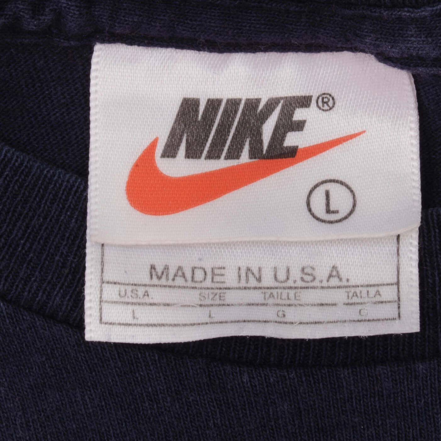 VINTAGE NIKE CLASSIC SWOOSH BLUE TEE SHIRT LATE 1990S LARGE MADE IN USA